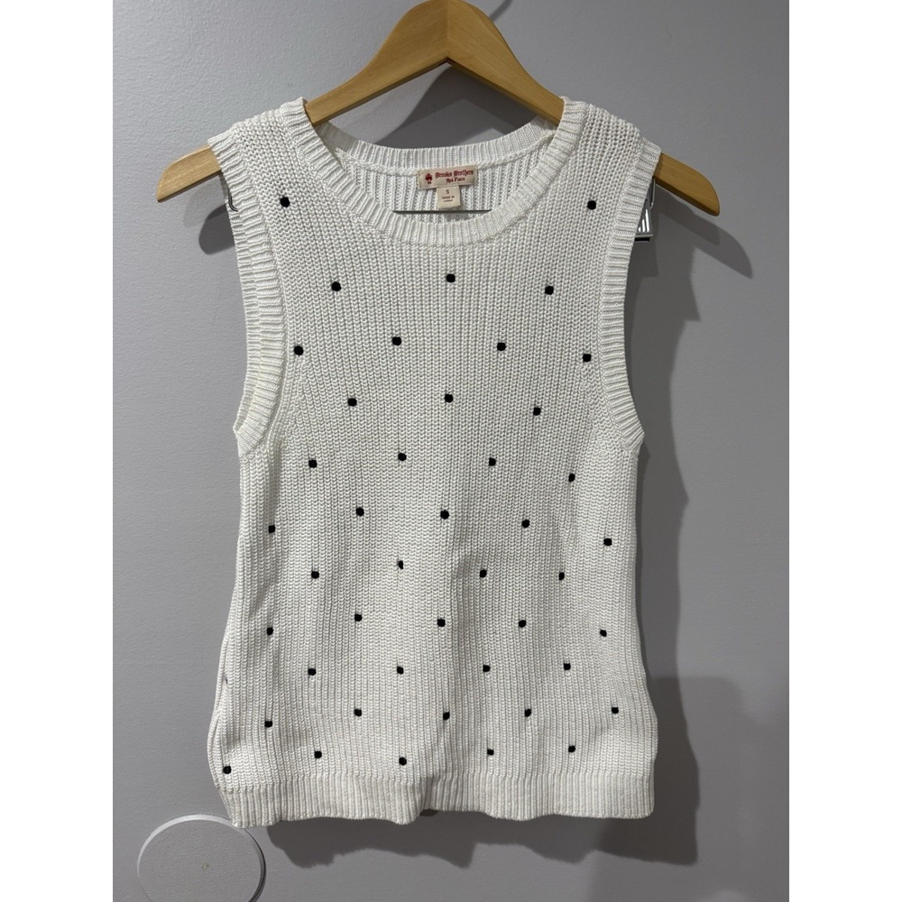 Brooks Brothers Red Fleece Sweater Womens Small Polka Dot White Knit Vest W
